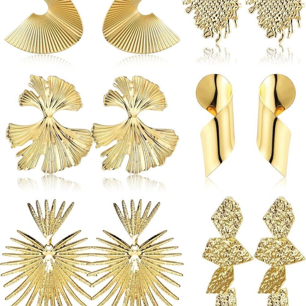 Gold Clip On Dangle Earrings 6 Styles Heart Flower Leaf Non Piercing Statement